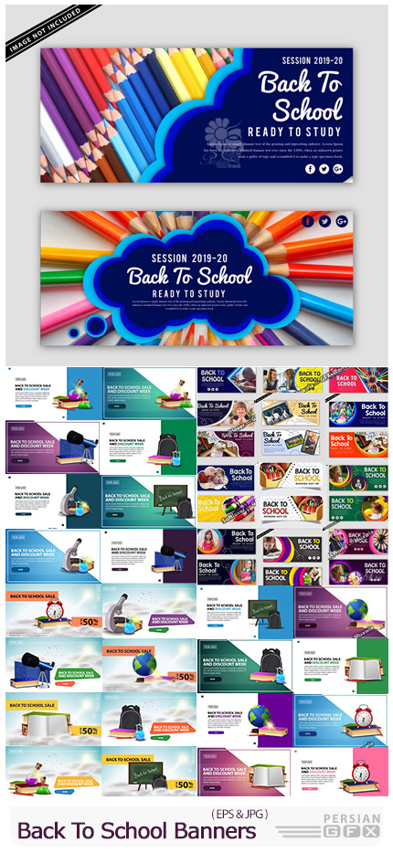 دانلود 46 وکتور بنر بازگشت به مدرسه - 46 Back To School Banners Templates In Vector