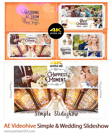 دانلود 2 پروژه افترافکت اسلایدشو تصاویر عروسی - Videohive Simple And Wedding Slideshow