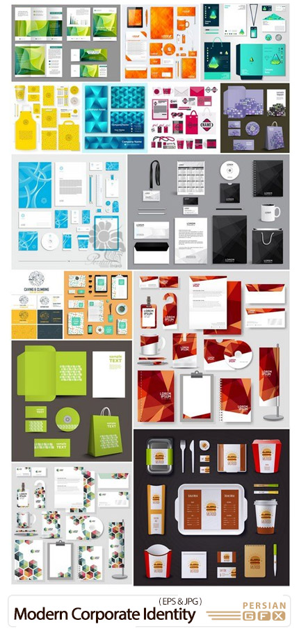 دانلود مجموعه وکتور ست اداری شامل کارت ویزیت، سربرگ، نامه، پاکت نامه و ... - Modern Corporate Identity Template