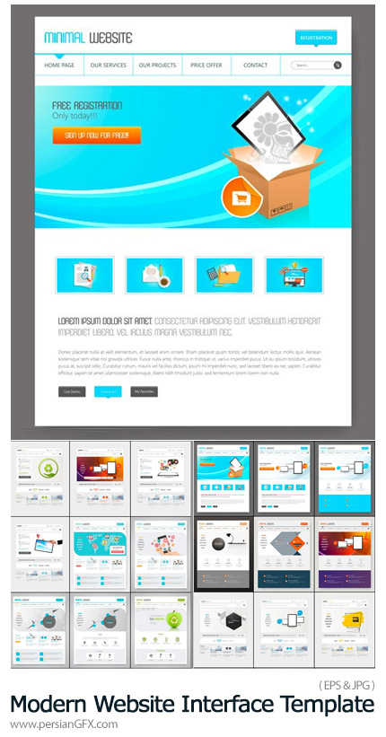 دانلود وکتور قالب آماده رابط کاربری وب سایت - Clean Modern Website Interface Template