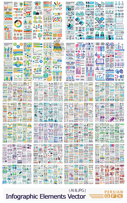 دانلود وکتور نمودارهای اینفوگرافی و دیتا ویژوالیزیشن متنوع - Infographic Elements Data Visualization Vector