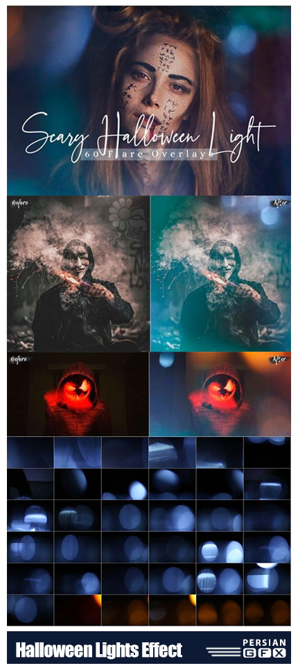 دانلود 60 تصویر پوششی افکت نورهای ترسناک برای هالووین - 60 Scary Halloween Lights Effect Overlay