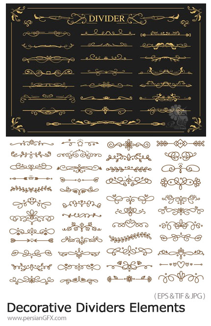 دانلود 70 وکتور حاشیه های تزئینی گلدار - Decorative Dividers Elements Vector Graphics