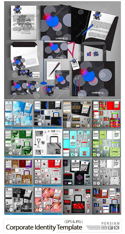 دانلود مجموعه وکتور ست اداری رنگارنگ شامل کارت ویزیت، پاکت نامه، سربرگ و ... - Corporate Identity Template With Colorful Design