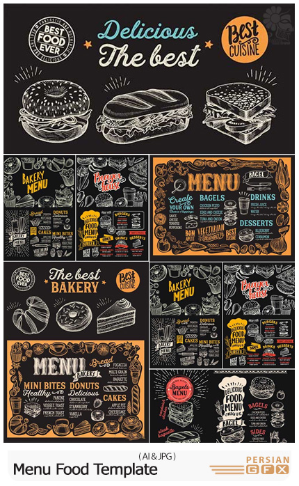 دانلود قالب وکتور منوی رستوران با طرح های دستی - Menu Food Template For Restaurant With Doodle Hand-Drawn