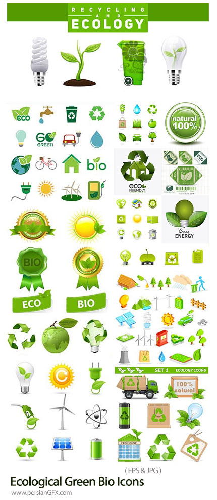 دانلود مجموعه آیکون ها و عناصر اکولوژی و زیست محیطی سبز - Ecological Green Bio Icons And Elements Collection