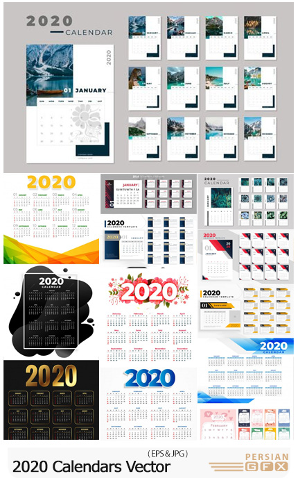 دانلود 13 وکتور تقویم رومیزی و دیواری 2020 - 2020 Calendars Vector Collection