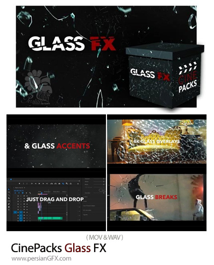 دانلود مجموعه فوتیج شکستن شیشه، خرد شدن شیشه و ترک خوردن شیشه - CinePacks Glass FX