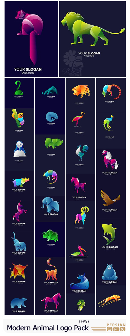 دانلود مجموعه وکتور آرم و لوگوی مدرن حیوانات مختلف - Modern Simple Animal Logo Template Pack