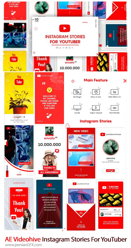 دانلود پروژه افترافکت مجموعه استوری اینستاگرام به همراه آموزش ویدئویی - Videohive Instagram Stories For YouTuber