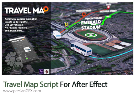 دانلود اسکریپت Travel Map حرکت ماشین روی نقشه در افترافکت - Travel Map Script For After Effect