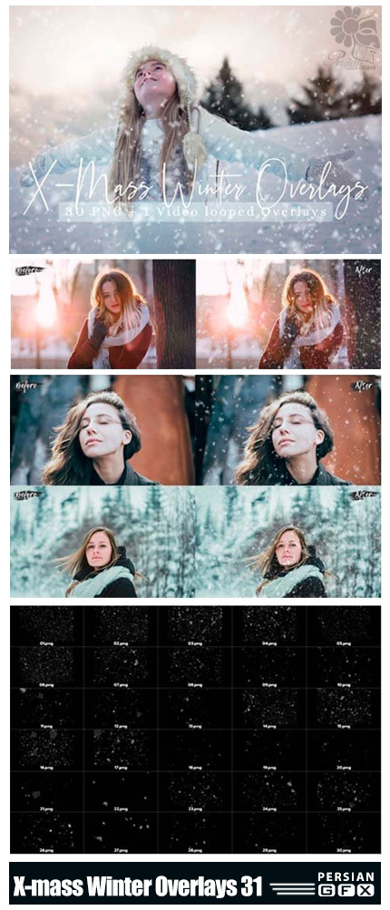 دانلود 31 تصویر پوششی بارش برف + ویدئو لوپ - 31 X-mass Winter Overlays + Video Looped