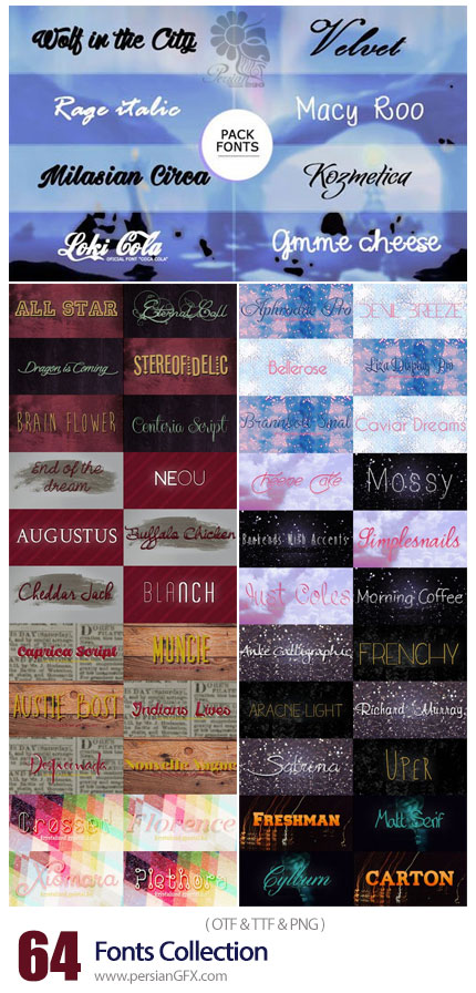 دانلود 64 فونت انگلیسی با طرح های متنوع - 64 Fonts Collection