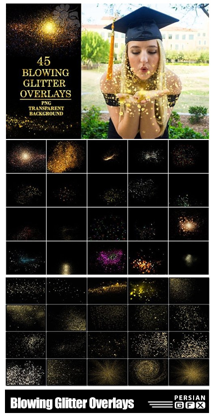 دانلود 45 تصویر پوششی ذرات نورانی و درخشان - 45 Blowing Glitter Overlays