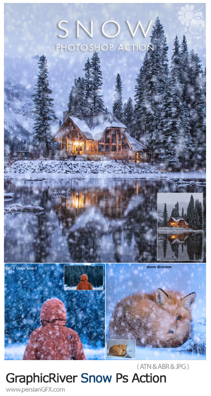 دانلود اکشن فتوشاپ ایجاد افکت بارش برف بر روی تصاویر به همراه آموزش ویدئویی - GraphicRiver Snow Photoshop Action