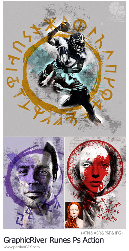 دانلود اکشن فتوشاپ ایجاد افکت سخنان مرموز بر روی تصاویر - GraphicRiver Runes Photoshop Action