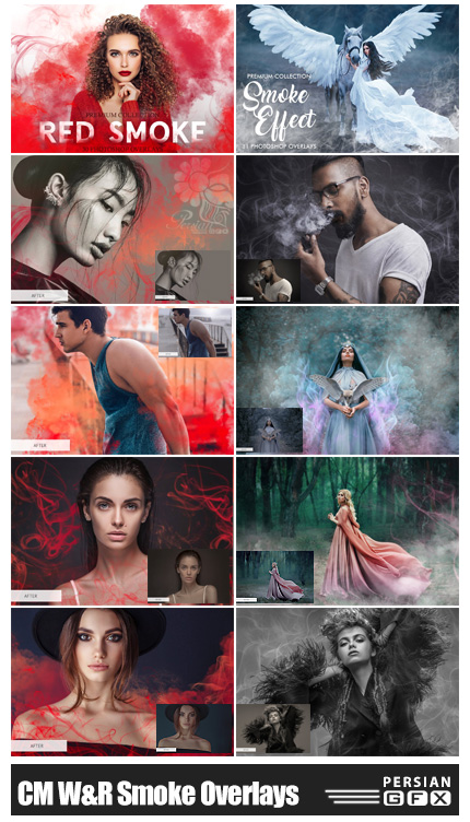 دانلود مجموعه تصاویر پوششی دودهای سفید و قرمز - CreativeMarket White And Red Smoke Photoshop Overlays