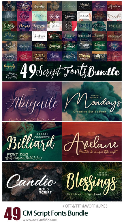 دانلود 49 فونت انگلیسی با طرح های متنوع - CreativeMarket 49 Script Fonts Bundle