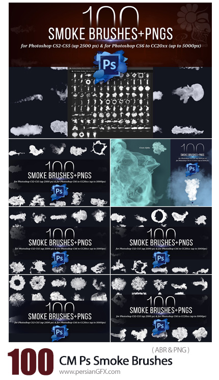 دانلود 100 براش فتوشاپ دود به همراه تصاویر پوششی - CreativeMarket 100 Photoshop Smoke Brushes + PNGs