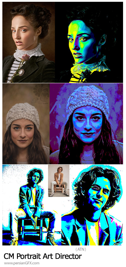 دانلود اکشن فتوشاپ ساخت پرتره هنری - CreativeMarket Portrait Art Director
