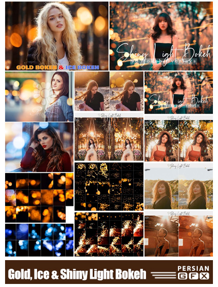 دانلود 124 تصویر پوششی بوکه های نورانی درخشان، طلایی و یخی - 124 Gold, Ice And Shiny Light Bokeh Overlays