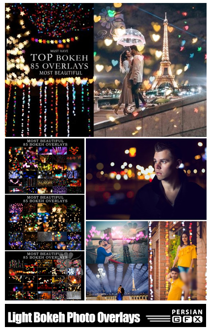 دانلود 85 تصویر پوششی بوکه های نورانی متنوع - 85 Light Bokeh Photo Overlays Hearts