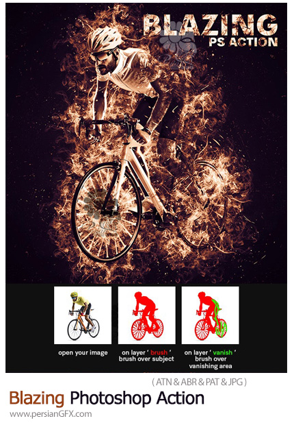 دانلود اکشن فتوشاپ ایجاد افکت آتش فروزان بر روی تصاویر به همراه آموزش ویدئویی - Blazing Photoshop Action