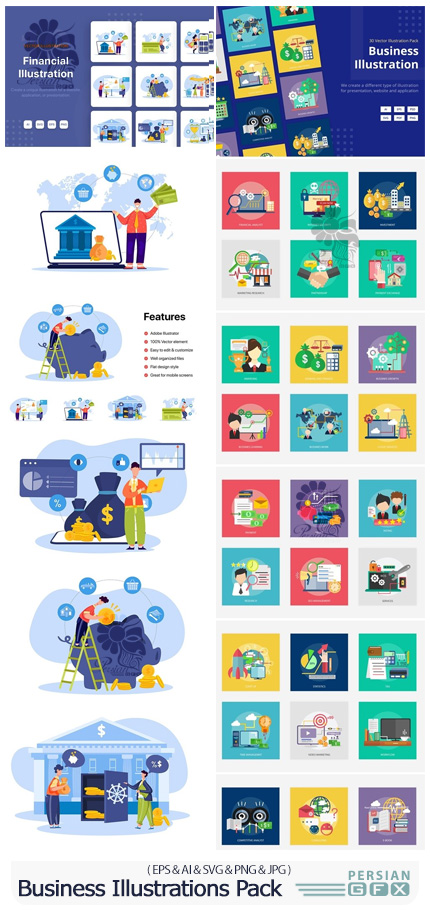 دانلود مجموعه وکتور طرح های گرافیکی تجاری و مالی - Business And Financial Illustrations Pack