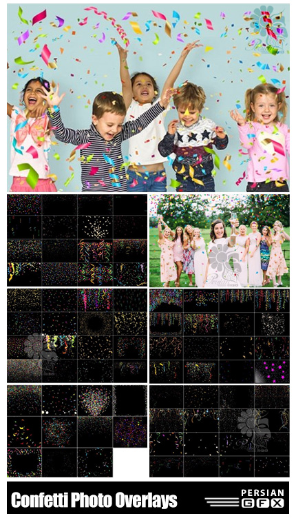 دانلود 75 تصویر پوششی کاغذ رنگی های تزئینی برای جشن ها - 75 Festive Confetti Photo Overlays