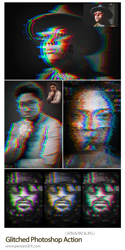 دانلود اکشن فتوشاپ ایجاد افکت گلیچ بر روی تصاویر - Glitched Photoshop Action