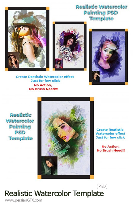 دانلود قالب لایه باز تبدیل تصاویر به طرح آبرنگی واقعی - Realistic Watercolor Template