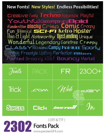 دانلود 2032 فونت انگلیسی با طرح های متنوع - 2302 Fonts Pack