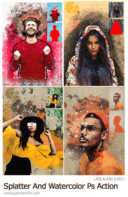 دانلود 2 اکشن فتوشاپ تبدیل تصاویر به نقاشی آبرنگی و اسپلش - Splatter And Watercolor Photoshop Action