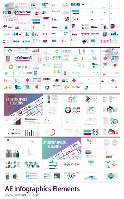 دانلود 4 پروژه افترافکت نمودارهای اینفوگرافیکی متنوع - Infographics Elements