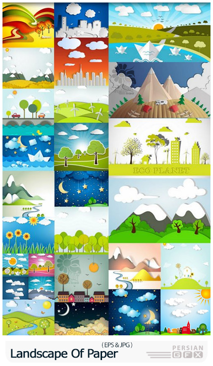 دانلود وکتور طرح های کاغذی منظره - Landscape Of Paper