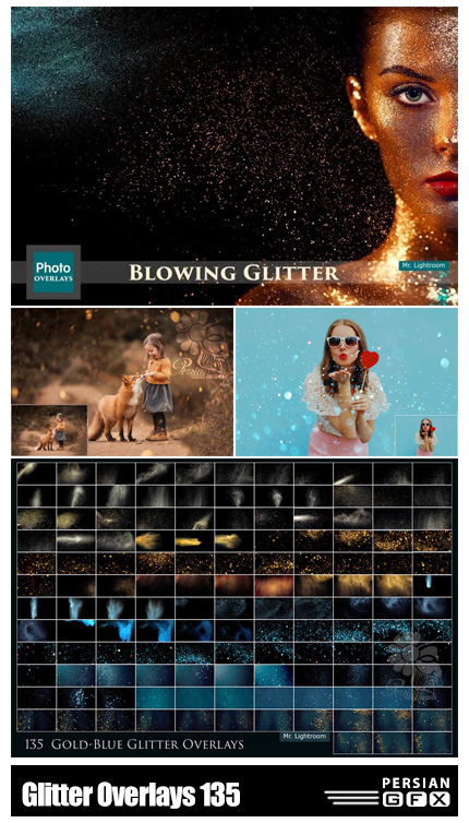 دانلود 135 تصویر پوششی ذرات درخشان رنگی - 135 Glitter Overlays