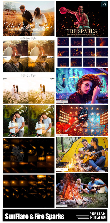دانلود تصاویر پوششی جرقه های آتش و نور خورشید - SunFlare And Fire Sparks Overlays