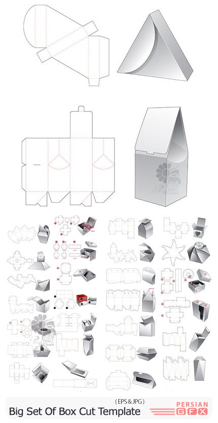 دانلود مجموعه وکتور قالب برش بسته بندی محصولات مختلف - Box Cut Template