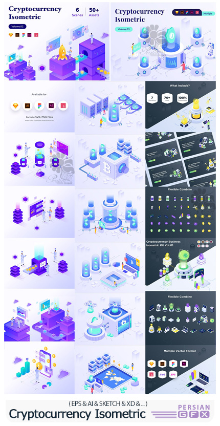 دانلود 3 کیت ایزومتریک کریپتوکارنسی یا ارزهای دیجیتال - Cryptocurrency Business Isometric Kit
