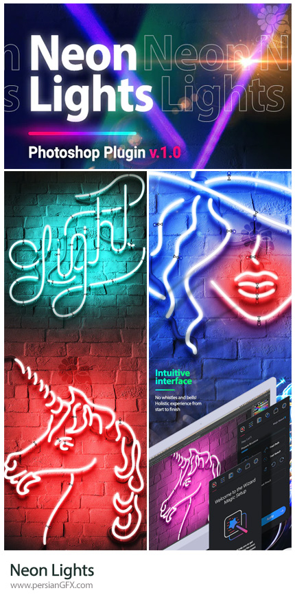 دانلود پلاگین فتوشاپ ساخت متن و اشکال با نورهای نئونی به همراه آموزش ویدئویی - Neon Lights