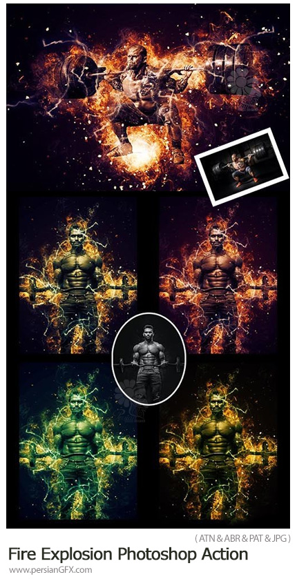 دانلود اکشن فتوشاپ ایجاد افکت انفجار شعله آتش بر روی عکس - Fire Explosion Photoshop Action
