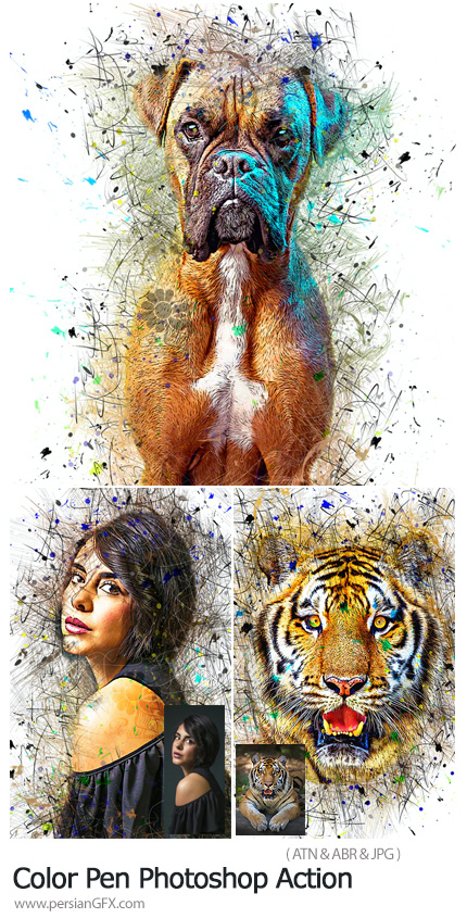 دانلود اکشن فتوشاپ تبدیل تصاویر به نقاشی با خودکار رنگی - Color Pen Photoshop Action