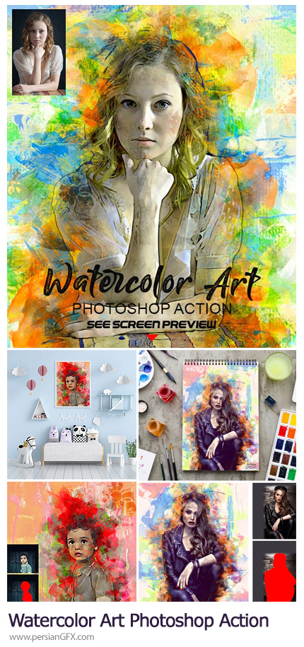 دانلود اکشن فتوشاپ تبدیل تصاویر به طرح آبرنگی هنری - Watercolor Art Photoshop Action