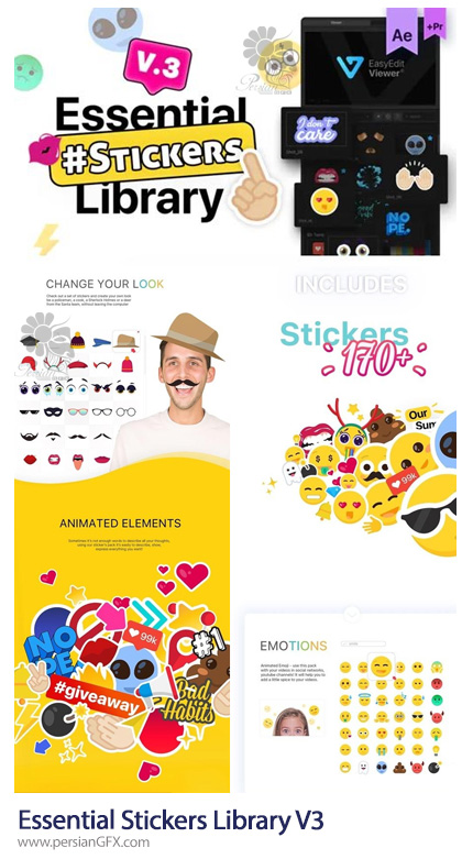دانلود استیکرهای ضروری برای افترافکت و پریمیر - Essential Stickers Library V3