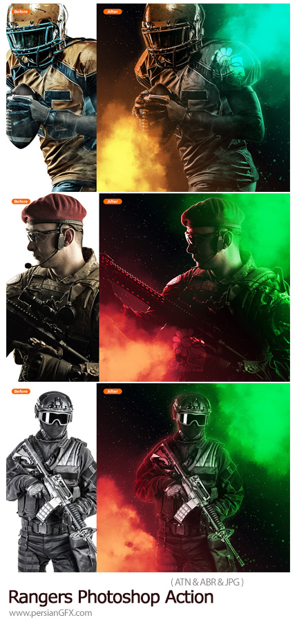 دانلود اکشن ایجاد افکت دودهای دورنگی بر روی تصاویر - Rangers Photoshop Action