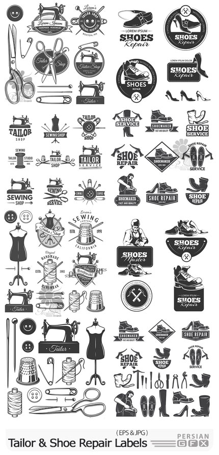 دانلود وکتور لیبل و لوگوهای خیاطی و تعمیرات کفش - Tailor And Shoe Repair Labels And Logos