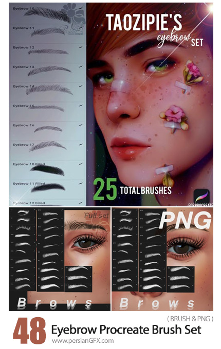 دانلود 48 براش مژه و ابرو برای پروکریت - Eyebrow Procreate Brush