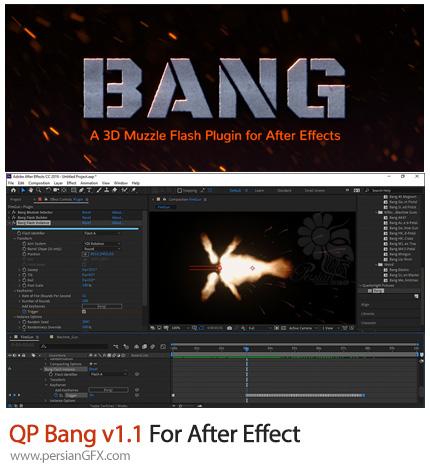 دانلود پلاگین ویندوز و مکینتاش افتر افکت QP Bang برای ساخت آتش گلوله - QP Bang v1.1 For After Effect