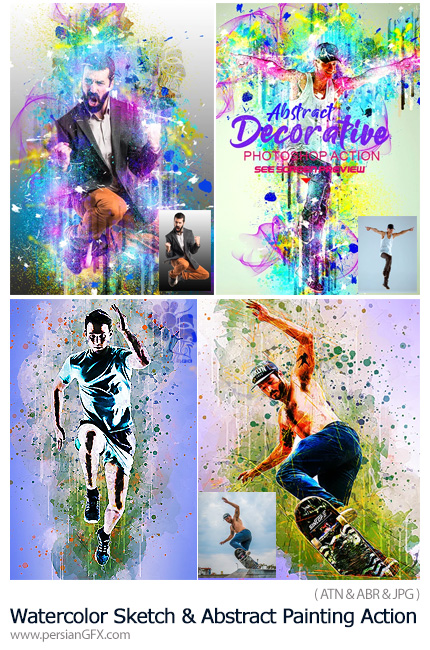 دانلود 2 اکشن فتوشاپ تبدیل تصاویر به نقاشی انتزاعی و اسکچ آبرنگی - Watercolor Sketch And Abstract Painting Ps Action
