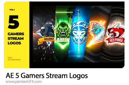 دانلود پروژه افترافکت مجموعه نمایش لوگو گیمینگ - 5 Gamers Stream Logos